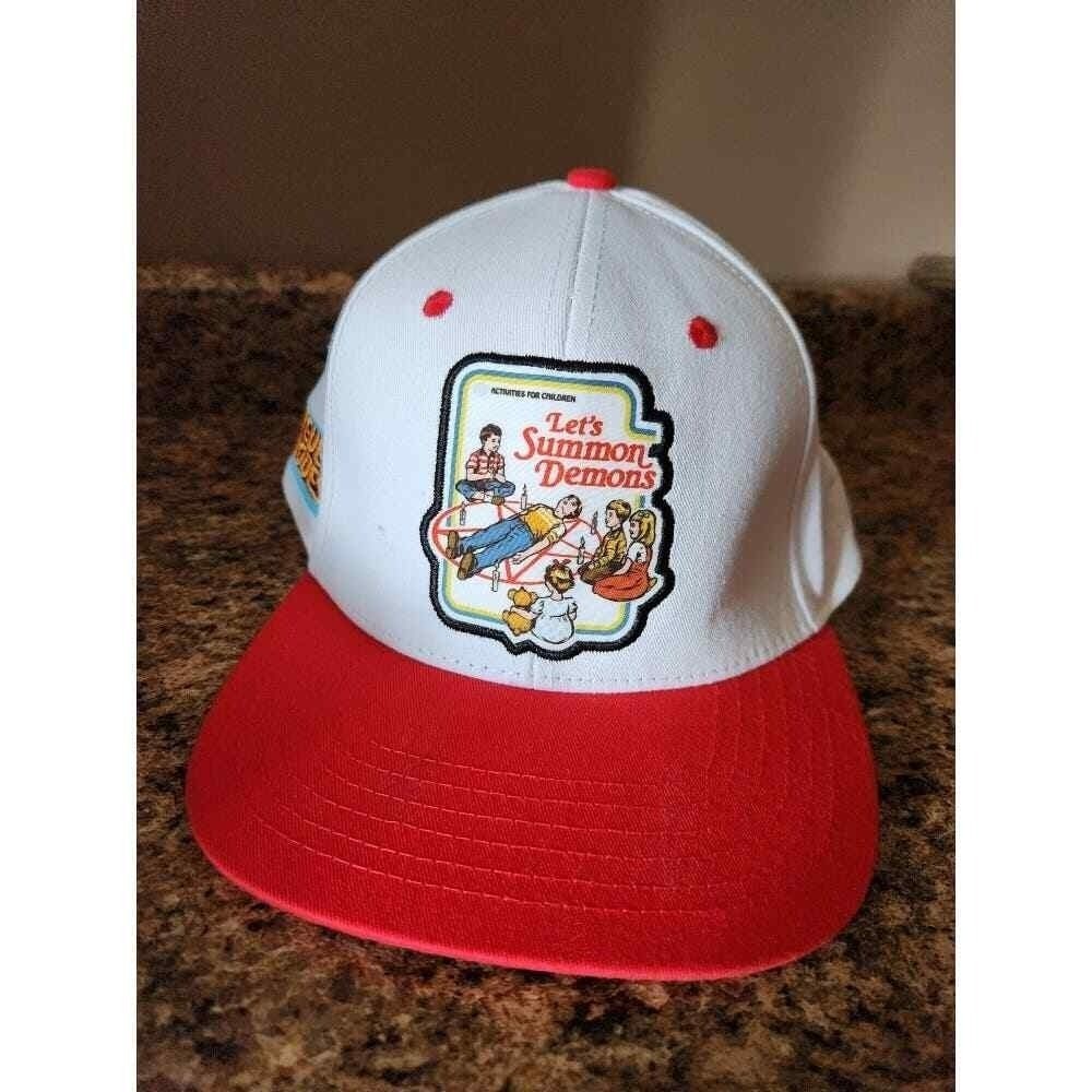 Steven Rhodes Let's Summon Demons White Red Snapback Hat Mens Baseball Cap